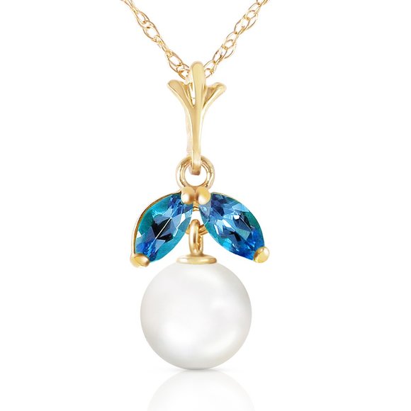 Galaxy Gold Products Jewelry - 14K. GOLD NECKLACE W/ NATURAL PEARL & BLUE TOPAZ